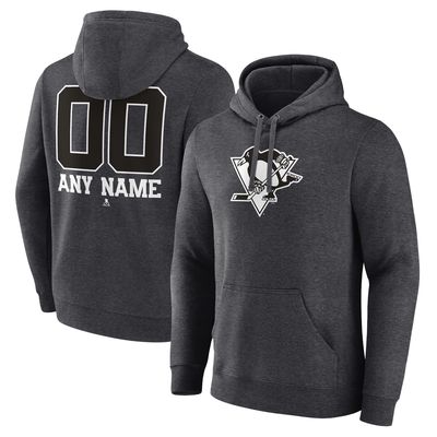 Men's Fanatics Branded Charcoal Pittsburgh Penguins Monochrome Personalized Name & Number Pullover Hoodie