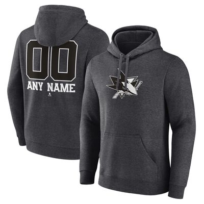 Men's Fanatics Branded Charcoal San Jose Sharks Monochrome Personalized Name & Number Pullover Hoodie