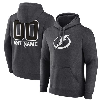 Men's Fanatics Branded Charcoal Tampa Bay Lightning Monochrome Personalized Name & Number Pullover Hoodie