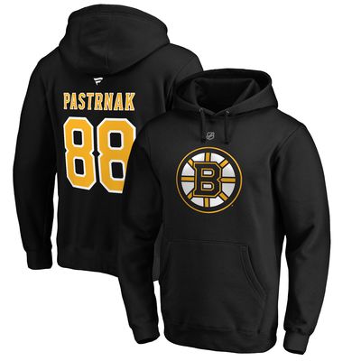 Men's Fanatics Branded David Pastrnak Black Boston Bruins Authentic Stack Player Name & Number Fitted Pullover Hoodie