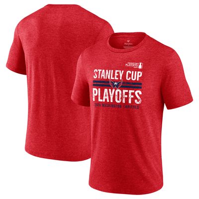 Men's Fanatics Branded Heather Red Washington Capitals 2024 Stanley Cup Playoffs Crossbar Tri-Blend T-Shirt