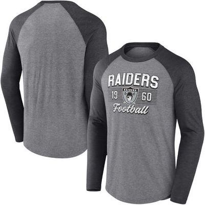 Men's Fanatics Branded Heathered Gray/Heathered Charcoal Las Vegas Raiders Weekend Casual Raglan Tri-Blend Long Sleeve T-Shirt in Heather Gray at