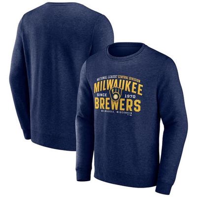 Men's Fanatics Branded Heathered Navy Milwaukee Brewers Classic Move Pullover Sweatshirt in Heather Navy