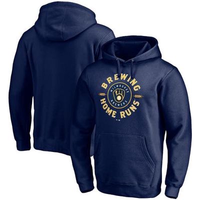 Men's Fanatics Branded Navy Milwaukee Brewers Brewing Up Team Fitted Pullover Hoodie