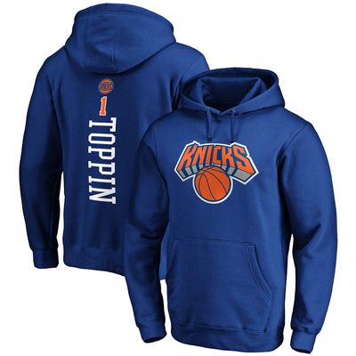 Men's Fanatics Branded Obi Toppin Blue New York Knicks Playmaker Name & Number Fitted Pullover Hoodie