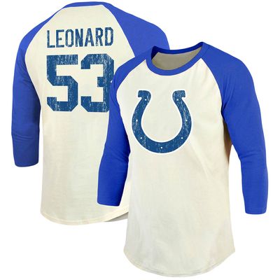 Men's Fanatics Branded Shaquille Leonard Cream/Royal Indianapolis Colts Vintage Player Name & Number Raglan 3/4-Sleeve T-Shirt