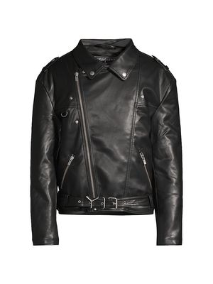 Men's Faux Leather Biker Jacket - Black - Size XS - Black - Size XS