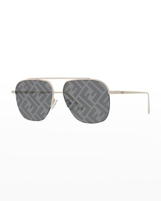 Men's Fendi Travel FF-Logo Metal Aviator Sunglasses