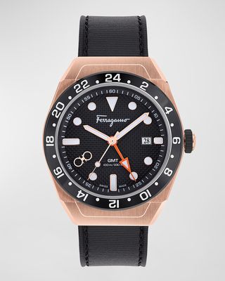 Men's Ferragamo SLX GMT Leather Strap Watch, 43mm