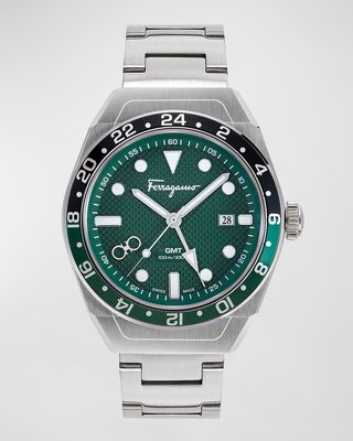Men's Ferragamo SLX GMT Stainless Steel Bracelet Watch, 43mm