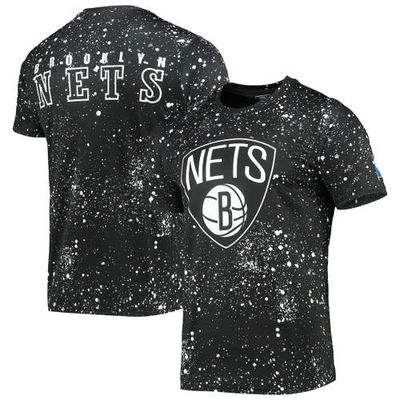 Men's FISLL Black Brooklyn Nets Splatter Print T-Shirt