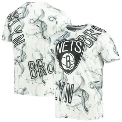 Men's FISLL White/Black Brooklyn Nets Asymmetric Bold Smoke T-Shirt