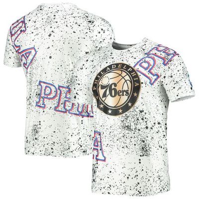 Men's FISLL White Philadelphia 76ers Gold Foil Splatter Print T-Shirt