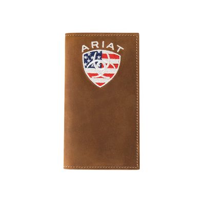 Men's Flag Shield Rodeo Wallet in Brown Leather, Size: OS by Ariat