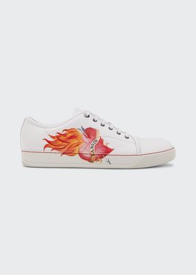Men's Flaming Heart Leather Low-Top Sneakers