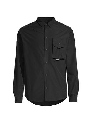 Men's Flip_Wallet Pocket Overshirt - Pure Black - Size Small - Pure Black - Size Small