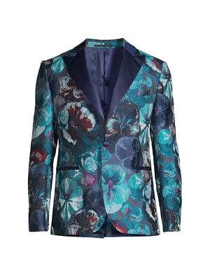 Men's Floral Brocade Evening Jacket - Teal - Size 40 - Teal - Size 40