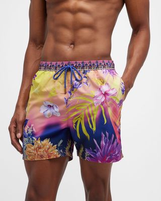 Men's Floral Elastic-Waist Boardshorts