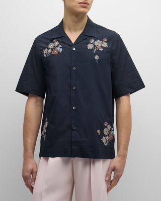 Men's Floral Embroidered Camp Shirt