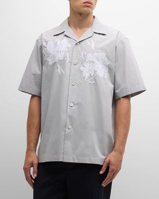 Men's Floral Embroidered Short-Sleeve Shirt