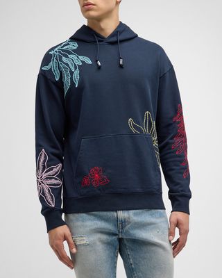 Men's Floral Embroidery Cotton Hoodie