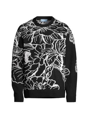 Men's Floral Knit Crewneck Sweater - Black - Size Medium