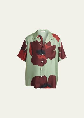 Men's Floral Portrait Silk Camp Shirt