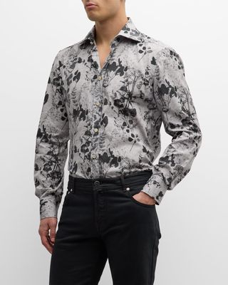 Men's Floral-Print Cotton Sport Shirt