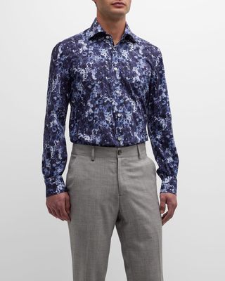 Men's Floral-Print Linen Sport Shirt