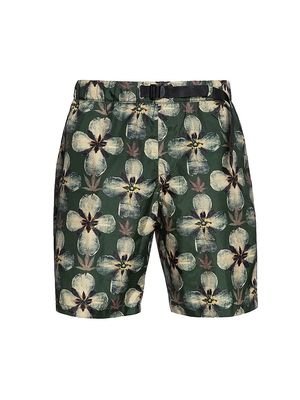 Men's Floral Printed Swim Trunks - Military - Size Small - Military - Size Small
