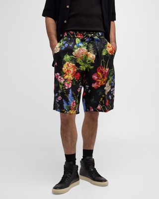 Men's Floral Silk Drawstring Shorts