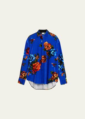 Men's Floral Velvet Button-Down Shirt