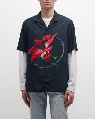 Men's Flower-Print Tencel Camp Shirt