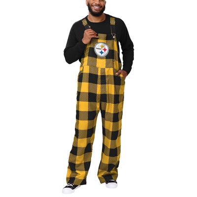 Men's FOCO Black Pittsburgh Steelers Big Logo Plaid Overalls