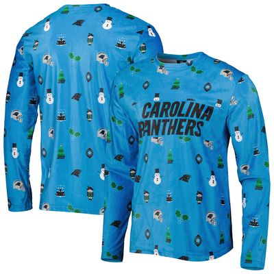 Men's FOCO Blue Carolina Panthers Holiday Repeat Long Sleeve T-Shirt