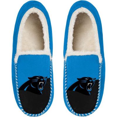 Men's FOCO Carolina Panthers Colorblock Moccasin Slippers in Blue