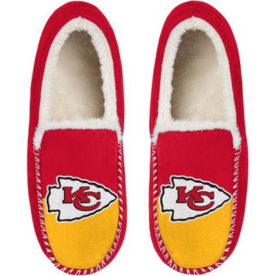 Men's FOCO Kansas City Chiefs Colorblock Moccasin Slippers in Red