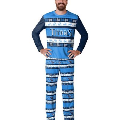 Men's FOCO Light Blue Tennessee Titans Team Ugly Pajama Set