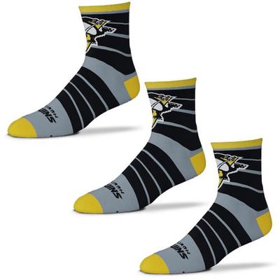 Men's For Bare Feet Pittsburgh Penguins Three-Pack Quad Socks in Gray