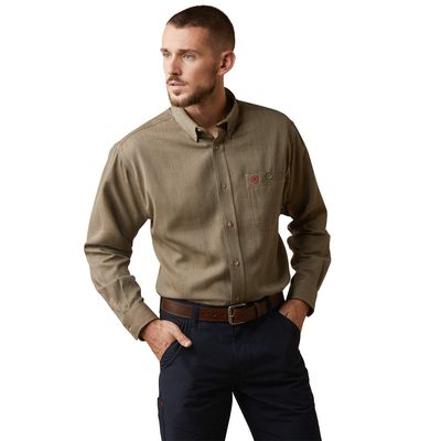 Men's FR Air Inherent Work Shirt in Khaki Heather, Size: Large_Tall by Ariat