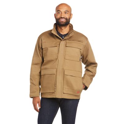 Men's FR Canvas Stretch Jacket in Field Khaki, Size: Small by Ariat
