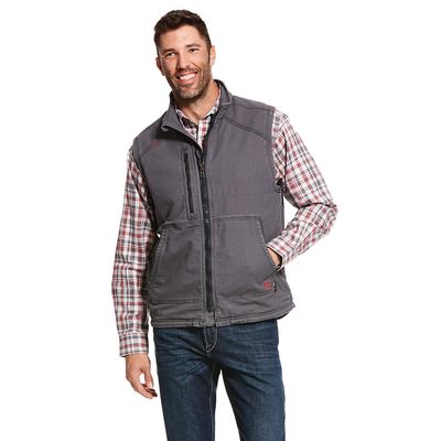 Men's FR DuraLight Stretch Canvas Vest in Iron Grey Cotton, Size: Small by Ariat