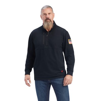 Men's FR Durastrech Fleece 1/2 Zip Job Shirt in Black, Size: Large_Tall by Ariat