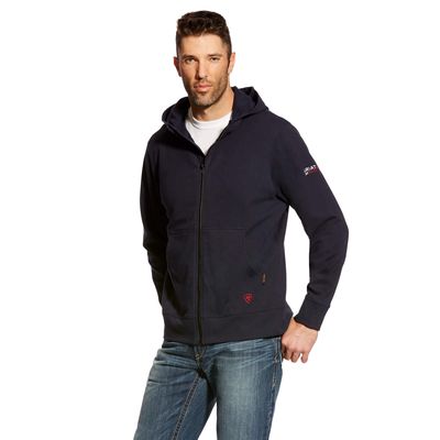 Men's FR DuraStretch Full Zip Hoodie Jacket in Navy, Size: Small by Ariat