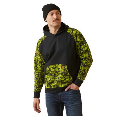 Men's FR DuraStretch Patriot Hoodie in Black Lime Camo, Size: Large_Tall by Ariat
