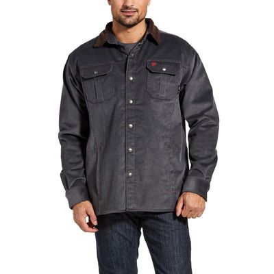 Men's FR DuraStretch Sherpa-lined Corduroy Shirt Jacket in Iron Grey Cotton, Size: 2XL-T by Ariat