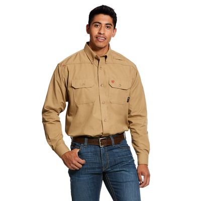Men's FR Featherlight Work Shirt in Khaki, Size: Small by Ariat