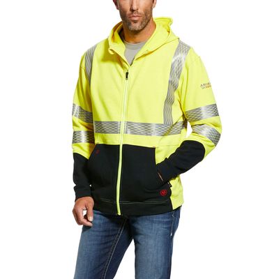 Men's FR Hi-Vis Hoodie Jacket in High Viz Yellow, Size: Small by Ariat