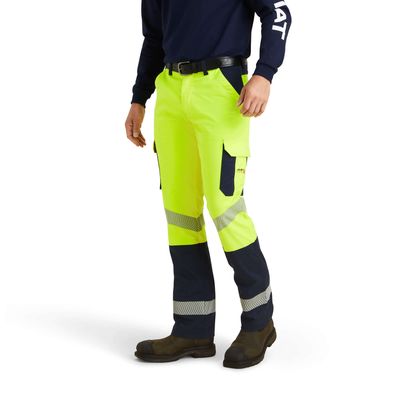 Men's FR M7 Slim Duralight Stretch Ripstop Straight Pant in Hi Vis Yellow Cotton, Size: 30 X by Ariat