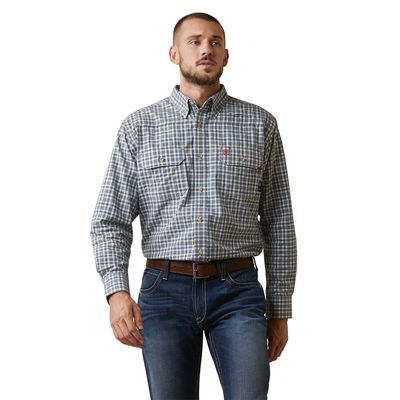 Men's FR Plaid Featherlight Work Shirt in Clear Sky Plaid, Size: Large_Tall by Ariat